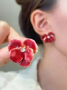 【Butterfly Orchid Stud Earrings】1Pair Spring and Summer Flower Petal Earrings Boho Ultra-Chic 3D Flower Earrings with Vintage Blue Glaze Floral Studs