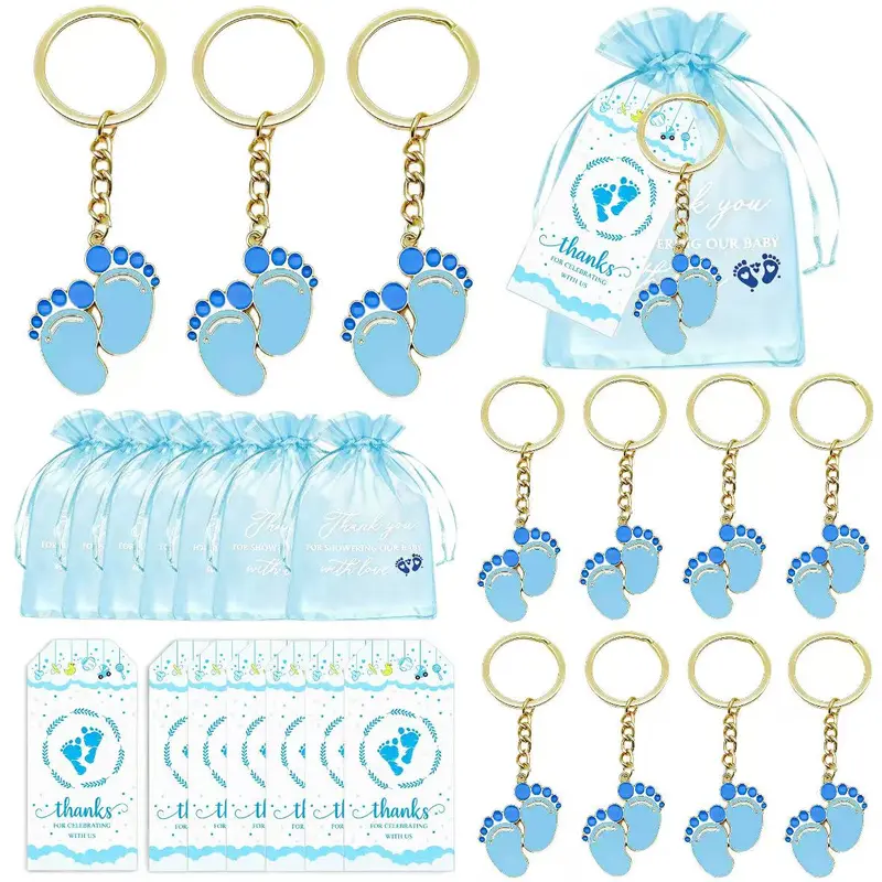 LitiVibecho Unisex Baby Footprint Keychain Kit (12-Set Complete Pack) - Matching Keyring, White Organza Bag Charm, Cards Included, No Extra Parts Needed for Baby Shower, Birthday, Gatherings (Home & Festive Party Supplies)