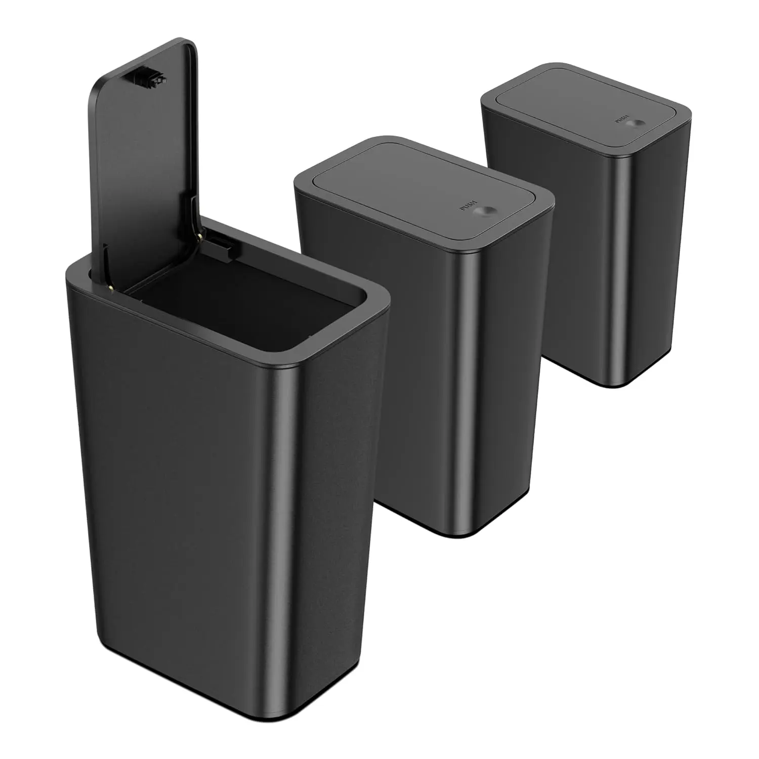 3-Pack 10L Slim Trash Can with Lid – 2.6 Gallon Garbage Bin for Bathroom, Kitchen, Bedroom, Office & Laundry (Black)