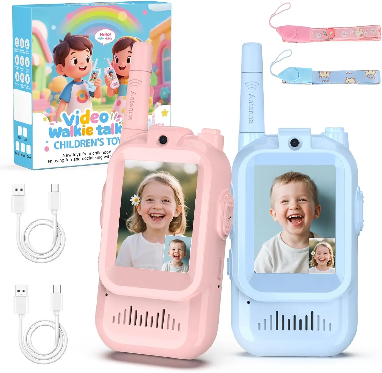 ZealSound Rechargable 2-Pack Kids Video Walkie Talkies Toys with Camera- 3-5H Playtime, 500-1500ft Range, Clear Sound&4 Voice Changers, Volume Adjustable Perfect Gift for 3-12, Great for Outdoor Play & Indoor Fun, Holiday & Birthday & Christmas Presents,f