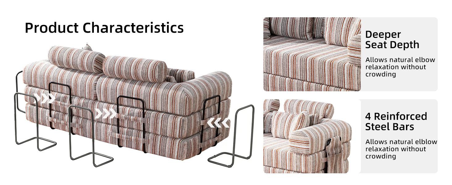 79'' Upgrade High Backrest Sofa Bed with Fixed Frame, Removable Armrests & Backrest, Corduroy Fabric Convertible Couch for Small Spaces, No Assembly Needed