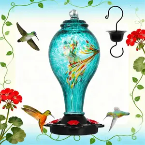 LUJII Hand-Blown Glass Hummingbird Feeder – 36 fl.oz with 5 Feeding Stations, Leakproof & Never Fade, Outdoor Hanging Water Container with Ant Moat, Garden & Backyard Decor, Unique Christmas & Holiday Gift for Bird Lovers