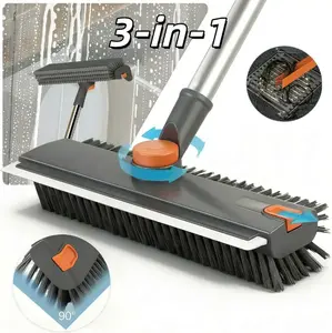 Livo-V 3 in 1 Long Handle Scrub Brush with Squeegee, Heavy-Duty Floor Shower Scrubber Brush with Stiff Bristles for Bathroom, Kitchen, Patio, Garage, Wall, Tile, Concrete & Wood Surfaces