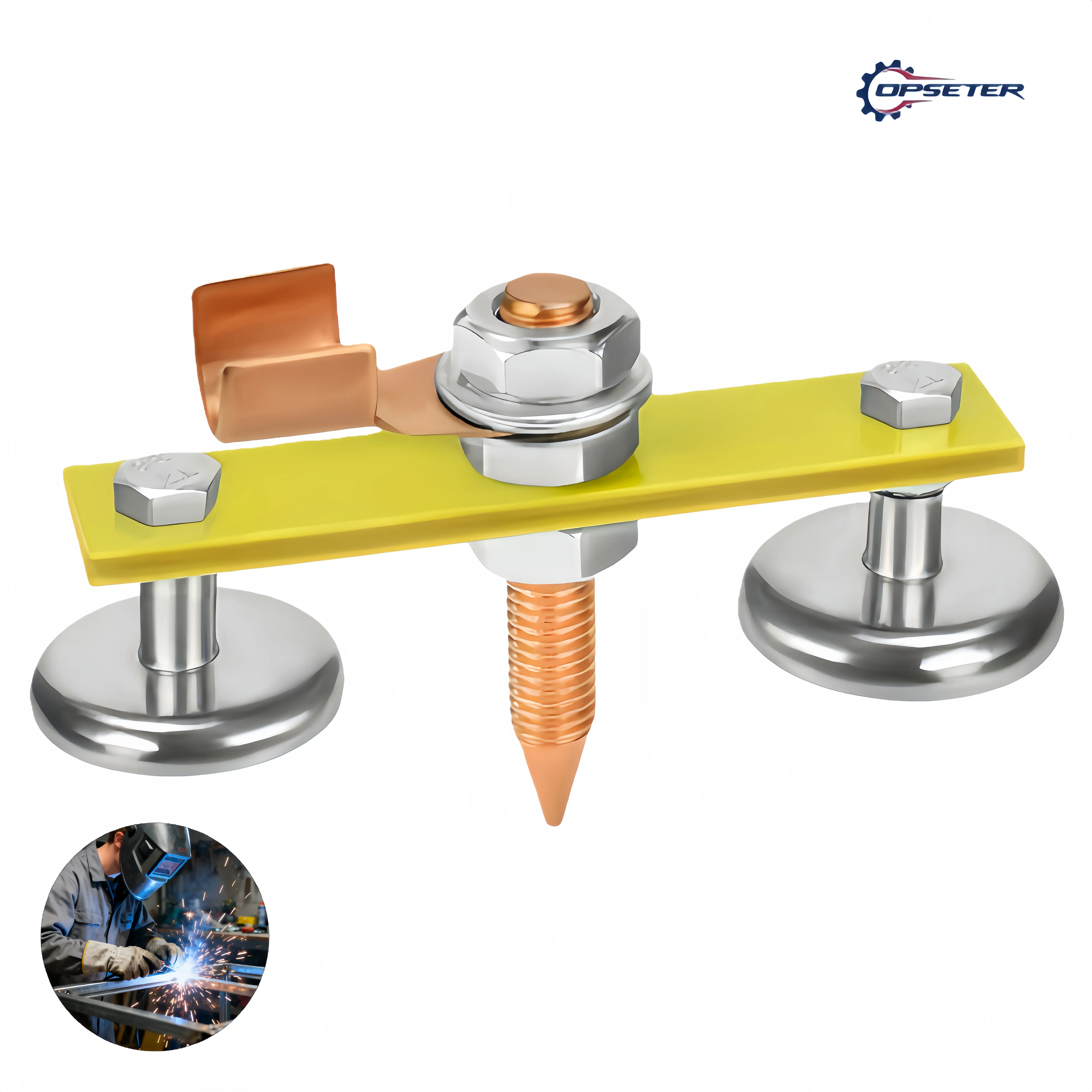 OPSETER Welding Ground Clamp - Professional Metalworking Accessory with Strong Magnetism, Large Suction, Copper Tail, Fast Setup, Secure Connections, Stable Support, Efficient Grounding