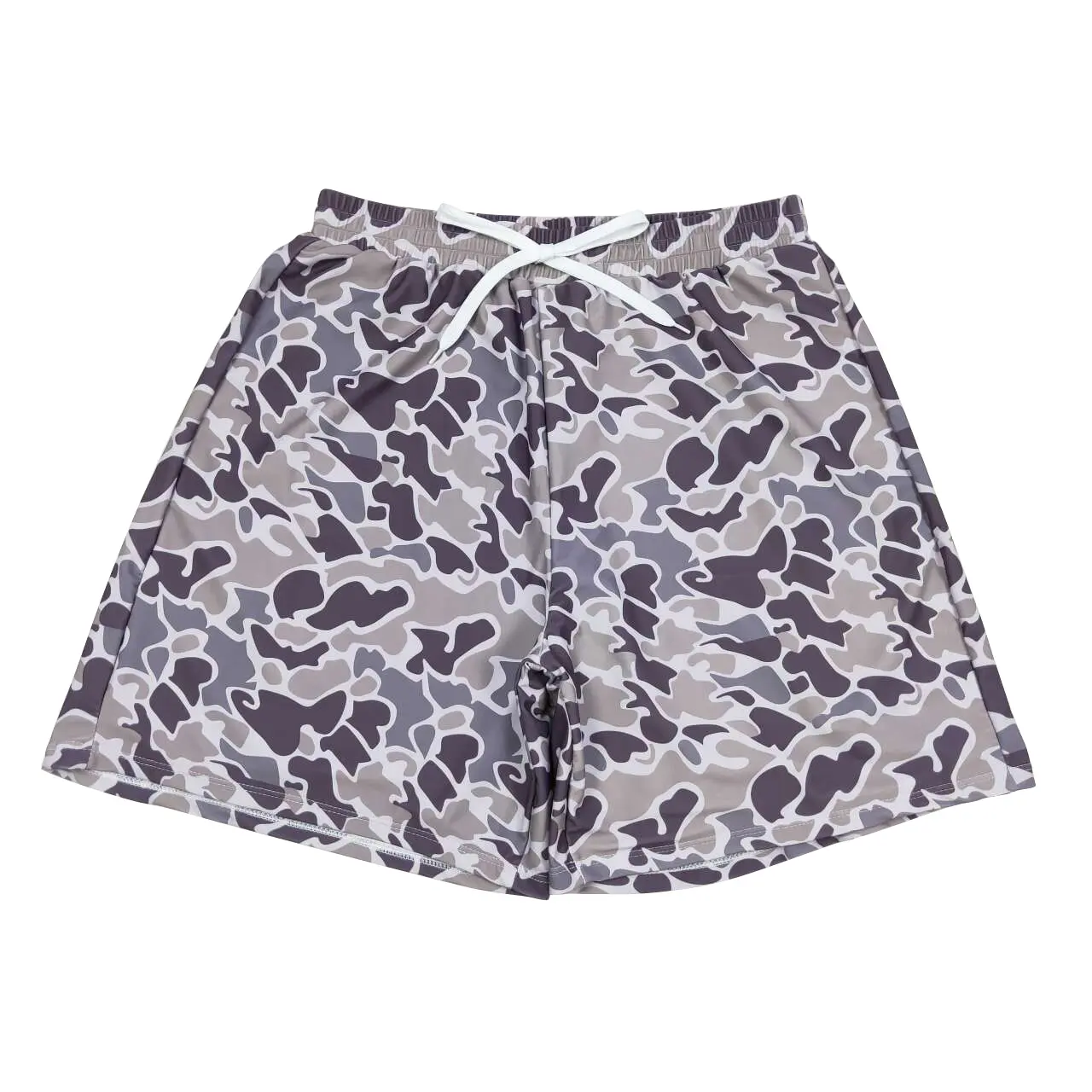 Men's Camo-Camouflage Swim Trunks, Grey-Brown Beach Pool Wear, Pocketless Adult Casual Swim Shorts Swimwear