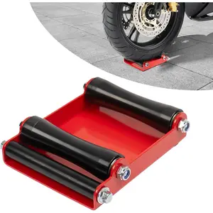 Motorcycle Wheel Cleaning Stand, Bike Wheel Roller Stand for Tire Cleaning & Chain Lubrication, Universal Paddock Stand (Motorcycle < 500 LB & Tyre Width <150 mm) - Red and Black