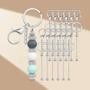 12 pcs blank beaded metal keychains, bulk — ideal for crafts, DIY gifts