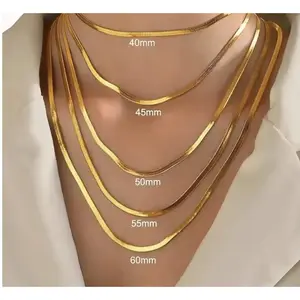 Herringbone Necklace 4MM Flat chain Necklace for Women Luxury Fine Jewelry