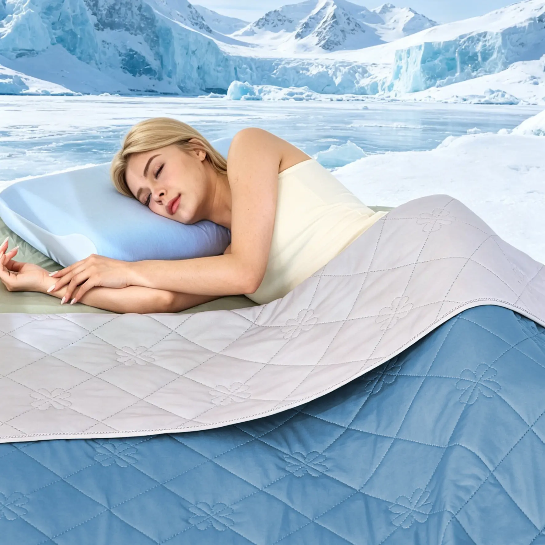 Ice Silk Cooling Comforter - Ultrasonic Quilted Polyester Solid Quilt, Cold Touch Flat Weave, Ultralight, Cozy, Safe, Machine Washable, Child-Sized & Multi-Sized (Twin, Queen, Square Queen), Ultralight Quilts