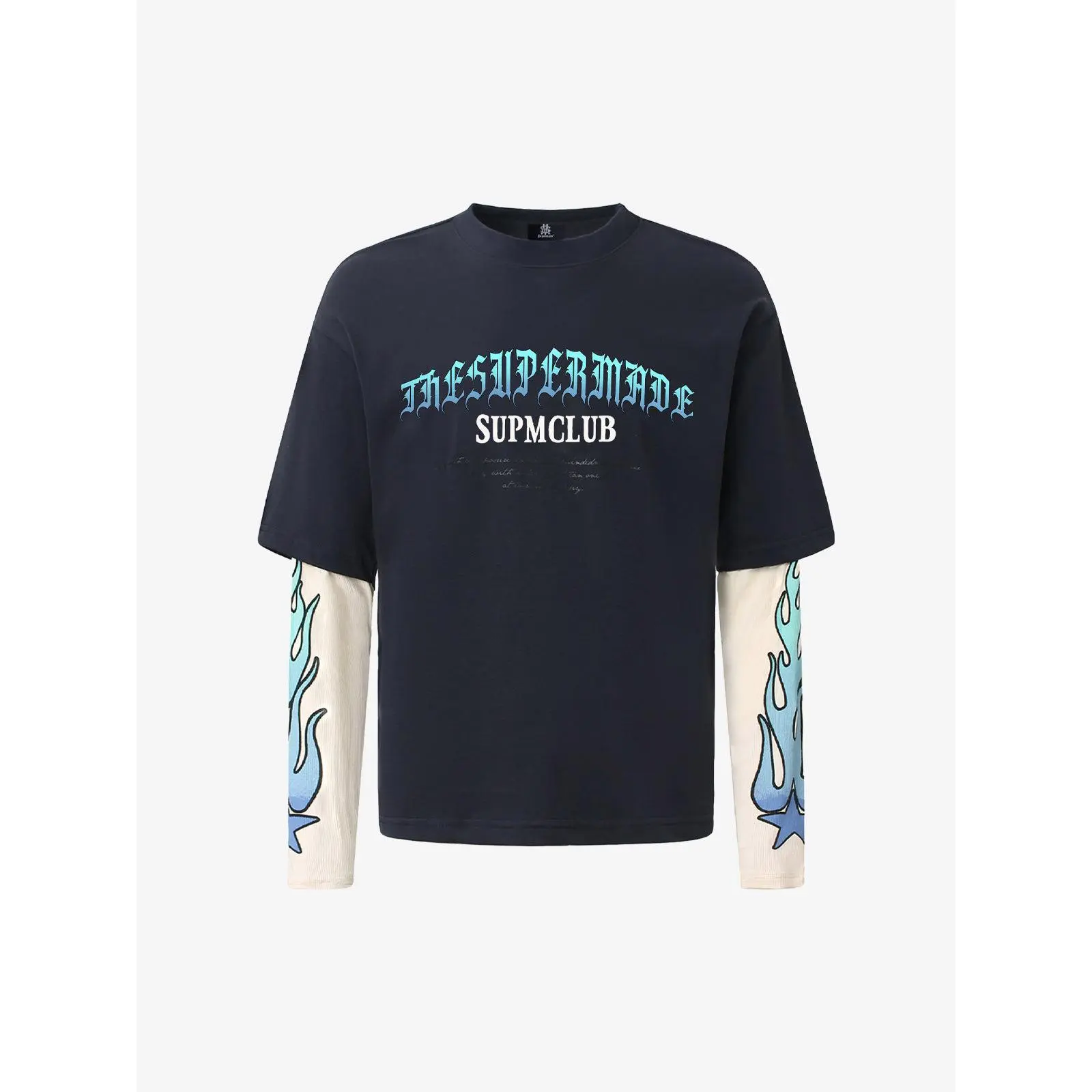 Thesupermade Gradient Letter Print Patchwork Faux Two-Piece Long-Sleeved T-Shirt