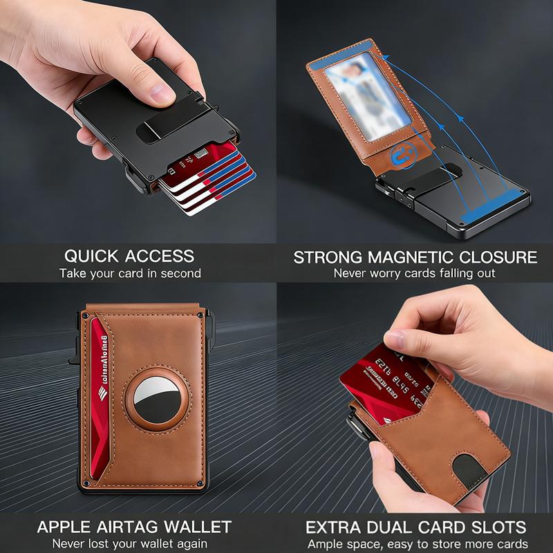 Minimalist Men’s Slim Wallet: 9-13 Cards, Money Clip, ID Window. RFID-Blocking, Aluminum Bifold Pop - Up(AirTag Not Included)Business Multi-Card Slot Wallet Casual Trendy Wallet for Work & Daily Use, Birthday Gift for Son, Thanksgiving Gifts, Holiday Gift