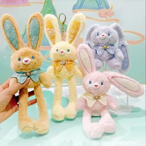 New Chinese Style Pull-Out Rabbit Plush Keychain, Creative Ear-Pulling Bunny Doll, Cute Bag Charm Pendant for Girls