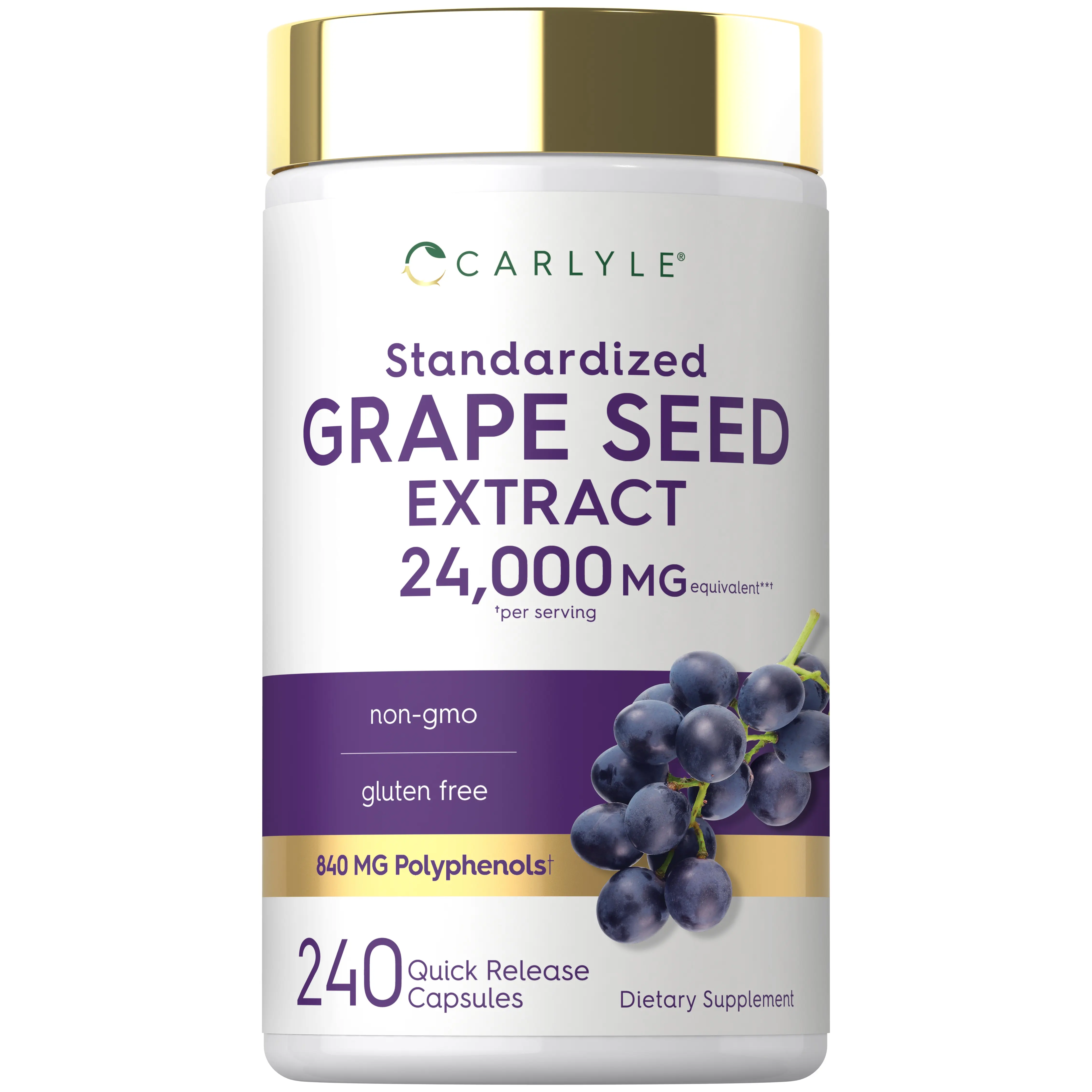 Carlyle Grape Seed Extract 24,000 mg Equivalent 240 Capsules | Maximum Strength Standardized Extract | Non-GMO, Gluten Free