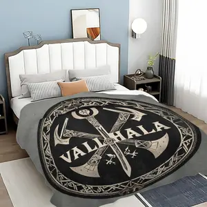 Valhalla Pattern Blanket, Soft Warm Throw Blanket, Air-conditioned Room Blanket, Warm Nap Blanket for Home Office Travel, Breathable Soft Blanket