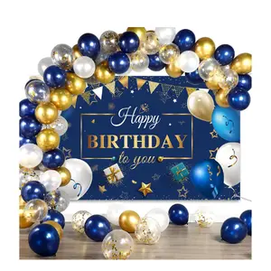 50PCS Navy Blue and Gold Birthday Party Decorations Kit – Confetti Balloons, Banner & Backdrop Set for Boys, Girls, Men & Women Birthday Decor