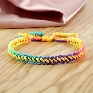 Boho-Chic Rainbow Gradient Braided Bracelet - Adjustable Nylon Cord, Perfect for Casual Attire & Gifting