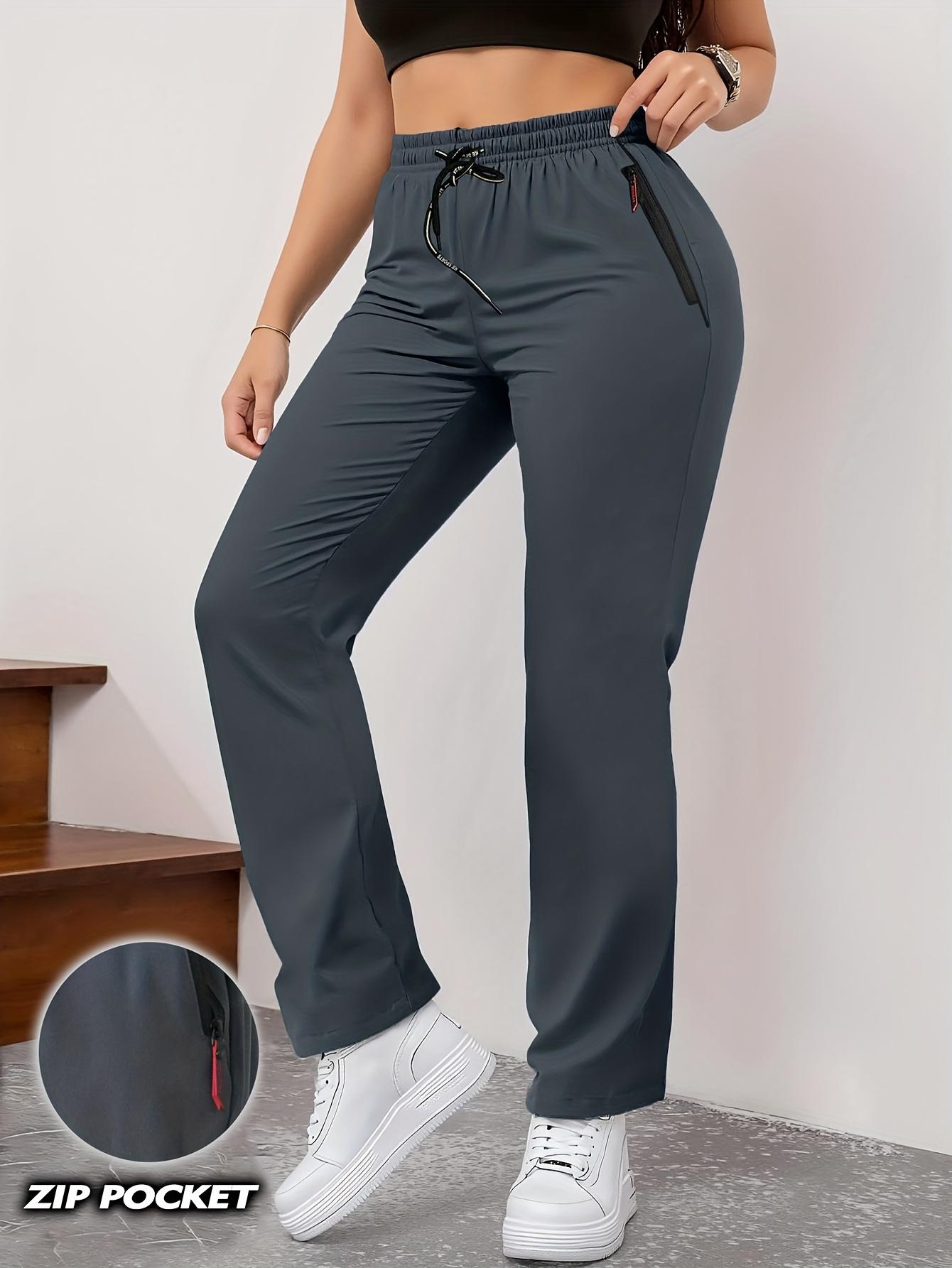 Women’s 3-Pack Summer High-Waist Straight-Leg Casual Jogger Pants with Zipper Pockets