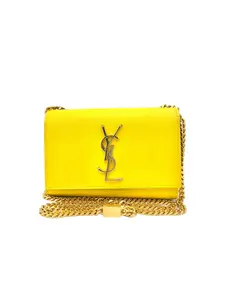 Pre-owned Yves Saint Laurent CALFSKIN Shoulder Bags YSL CLASSIC MONOGRAM KATE LEATHER SHOULDER BAG IN YELLOW