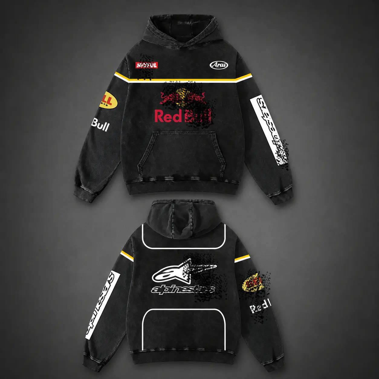 Vintage Racing Hoodie, Oversized Acid Wash Motorsport Graphic Hoodie, Formula Racing Streetwear Sweatshirt, Premium Heavyweight Pullover Hoodie for Men Women, Retro Racing Fan Apparel