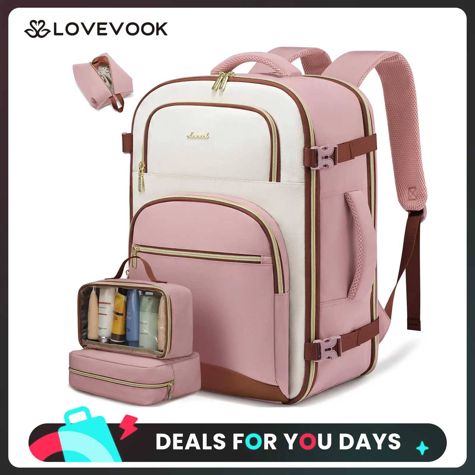 LOVEVOOK Travel Backpack for Women, 40L & 50L Airline Approved Carry On Backpack Luggage with 3 Packing Cubes, TSA Personal Item Travel Bag, Waterproof Weekender Backpack Fits 17.3" Laptop