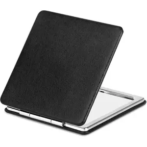 Compact Makeup Mirror for Pocket Purse Clutch, 1x/2x Magnifying Foldable Cosmetic Mirror, Portable Travel Mirror for Beauty, Black Elegant Vanity Mirror for Men and Women