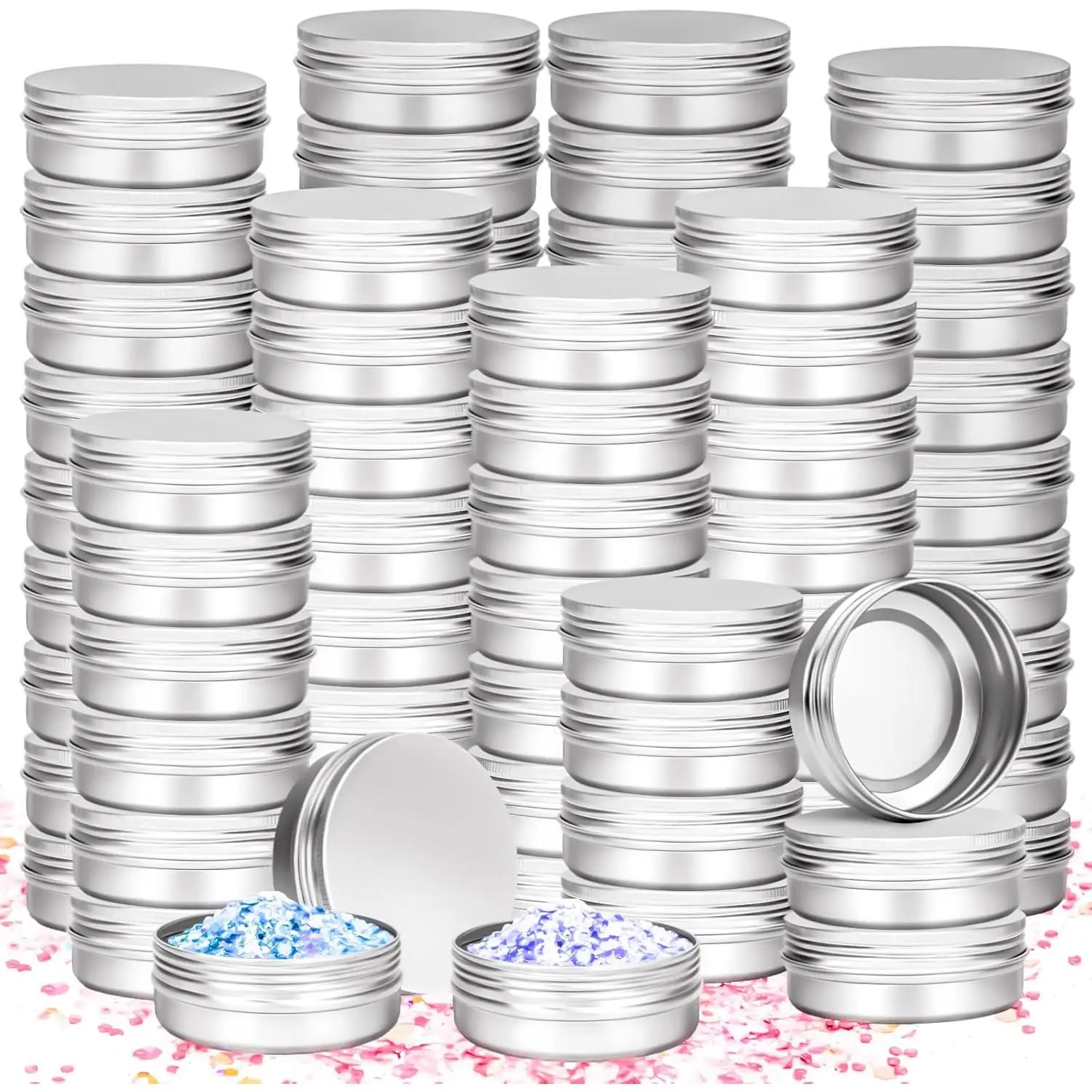 50 Pack 1oz Tin Jars, 30ml Metal Tin cans, 1Ounce  tin can jar Containers with Screw Lid for Lotion Bars, Spices, Salve, Balms, Beard Balm, Toiletries, , Samples, Makeup