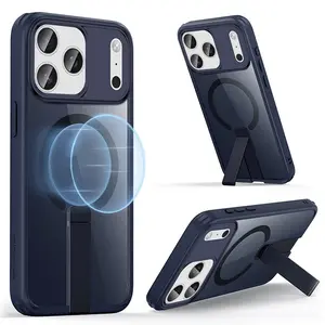 New Magnetic Case with Foldable Stand for iPhone 17 Pro Max/16/15/14/13/12 | Frosted Slim + Lens Protection + Fingerprint-Free + Shockproof | Premium Minimalist Design