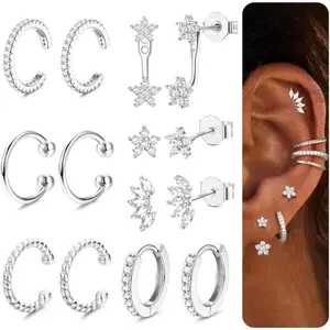YADOCA Stud Hoop Earrings for Women with 925 Sterling Silver & 316L Surgical Steel Earring Post 18K Plated Gold Silver Earrings Set Hypoallergenic Dainty Small Hoops Stud Earring Stacks with Earcuffs