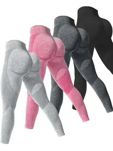 Women’s solid-color sports leggings 4-pack: fitness leggings, breathable comfortable seamless yoga leggings, seamless shaping shadow leggings, high-waisted 3D molded shapewear yoga pants, butt-lifting smile-line sports leggings