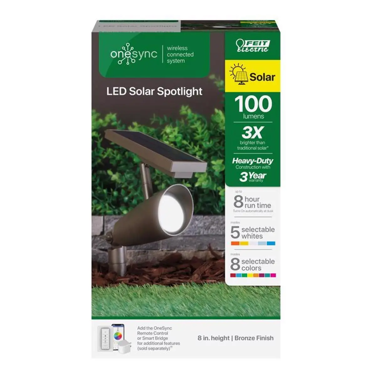 Feit Electric 3010211 100 watt LED OneSync Bronze Solar Powered & Remote Spotlight