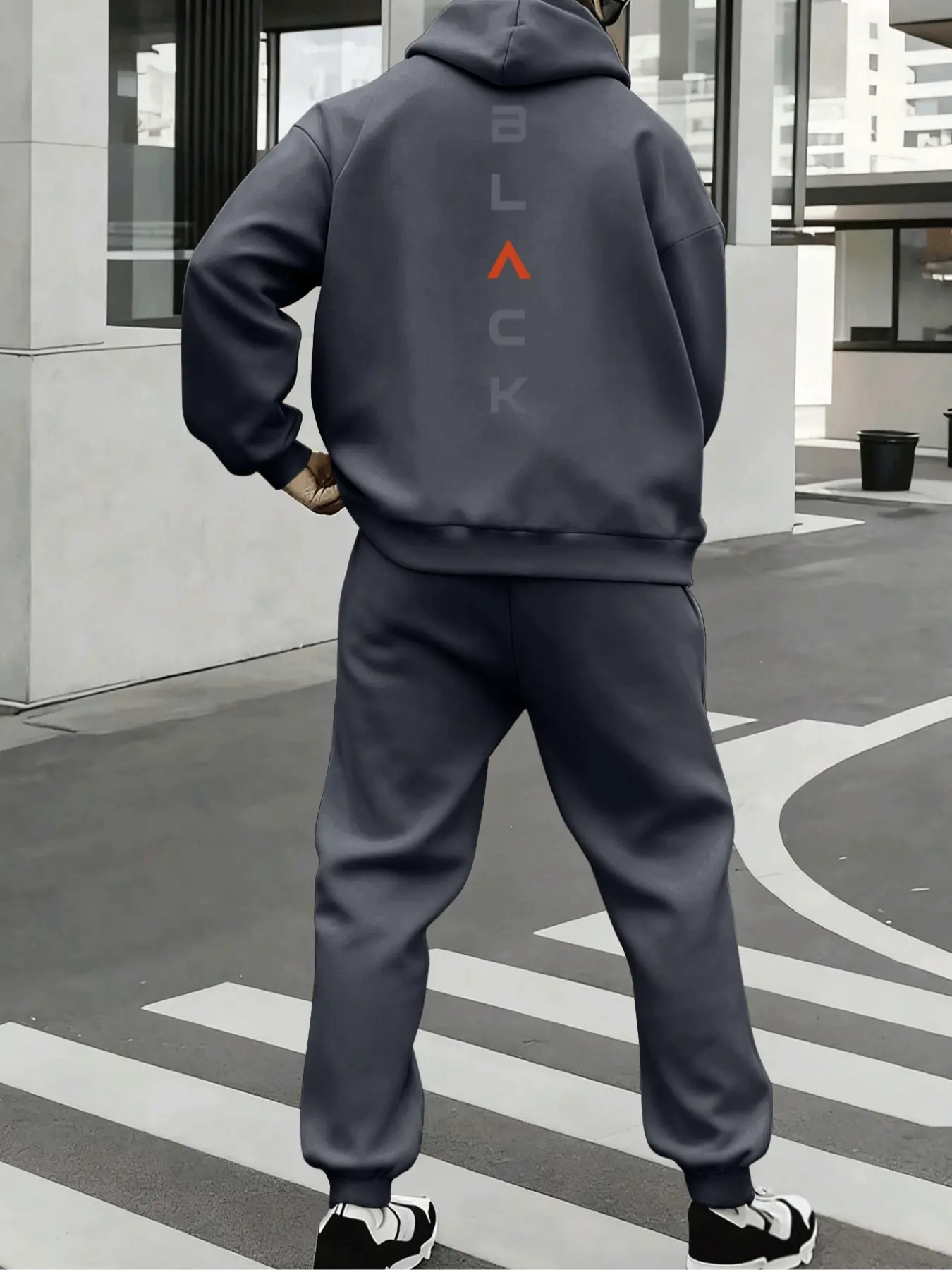 Hypemode Plus Size Set, Letter Print Geometric Long Sleeves Hoodie & Jogger Pants, Track Pants Set, Casual Style, Loose Comfortable Fit, Daily Wear, Fall & Winter Fashion