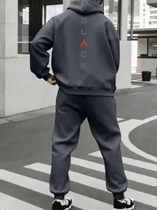 Hypemode Plus Size Set, Letter Print Geometric Long Sleeves Hoodie & Jogger Pants, Track Pants Set, Casual Style, Loose Comfortable Fit, Daily Wear, Fall & Winter Fashion