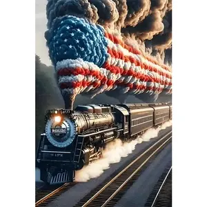 1PCS American Flag Smoke Locomotive Diamond Painting DIY 5D Crystal Rhinestone Craft for Home Decor Gift
