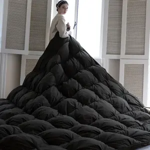 Pinch Pleat Goose Down Feathers Fiber Comforter Full/ Size All Season-Ultra Soft and Cozy Noiseless Duvet Insert with Egyptian Cotton Blend Cover,Fluffy Warm Comforter (Black,90"X90")