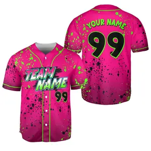 Customized Baseball Jersey, Paint Effect Pink Black, Personalized Team Tee