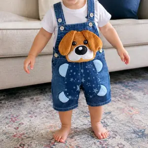KIDSCOOL SPACE Baby Cute Summer Jean Overalls,Toddler Denim Cartoon 3D Animal Shortalls