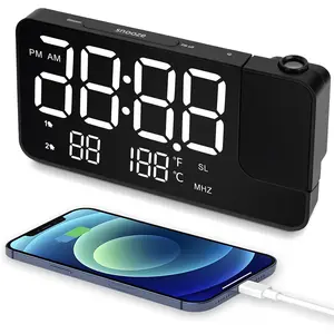Projection Alarm Clock for Bedroom-Alarm Clock Radio with 180° Rotatable Projector LED Display, Dual Alarm,Dimmer for Kids Elderly,Sleepers,Snooze,12/24H,DST