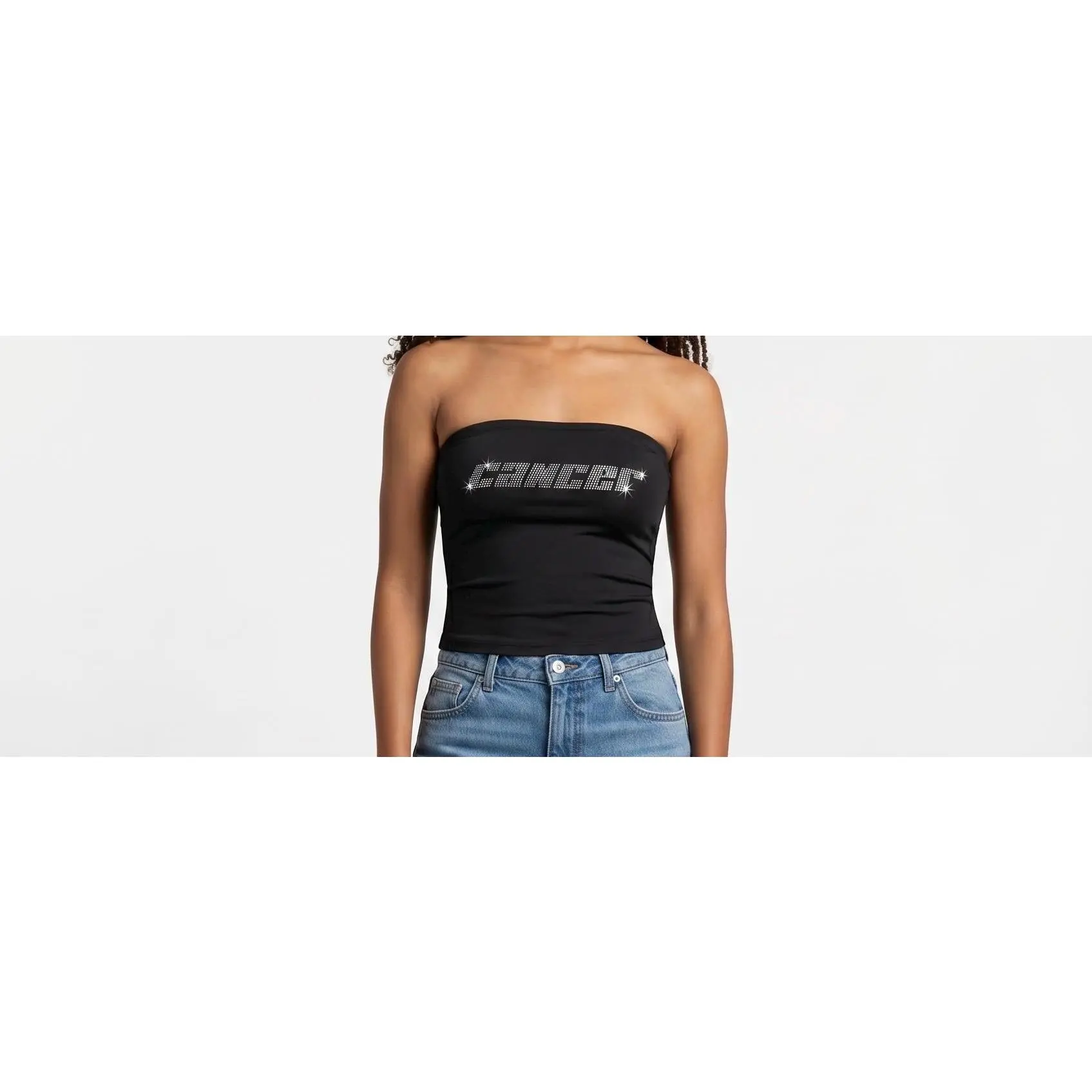 Cancer Zodiac Astrology Rhinestone Tube Top - Y2K Font