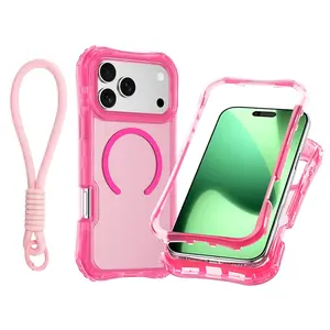 Strong Magnetic Wireless Charging Case Accessories For iPhone 17 AIR 17 Pro Max Wrist Strap Rugged Matte Shockproof Phone Cover