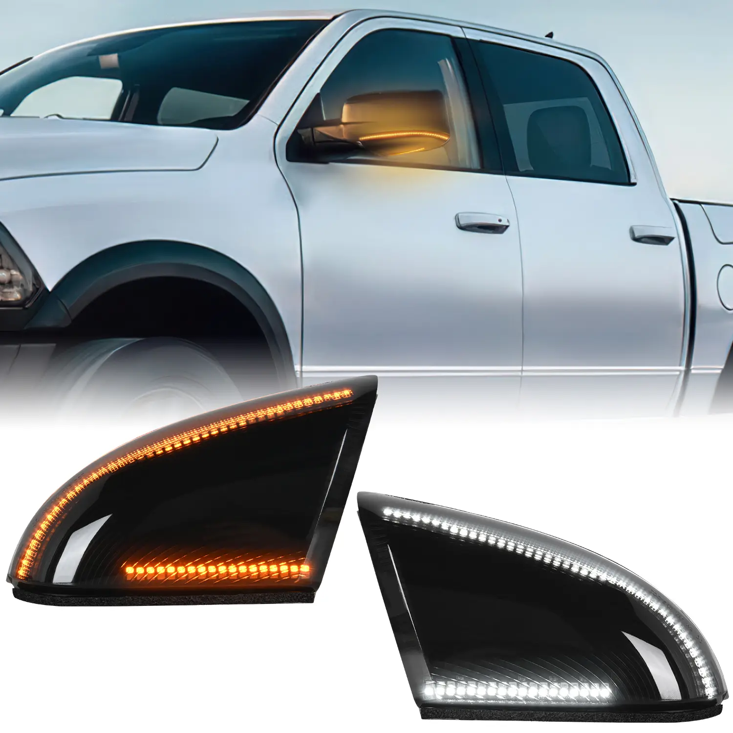 Nilight 12V DC LED Car Mirror Marker Lights - Easy Install Plug-and-Play Accessories with Circuit Board, Sequential Amber Turn Signals, White Puddle Lights, Smoked Lens - For 2009-2018 Ram 1500/2500/3500, 2009-2022 Ram Classic,toolupgrade
