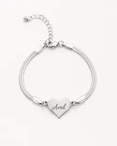 Personalized Name Bracelet for Mom or Grandma — Adjustable Heart Bracelet, Gift from Children — Custom Engraved Bracelet: Personalized Jewelry with Date, Initials, or Message for Mom, Grandma, Aunt, Girlfriend, or Wife — Jewelry Gift for Women