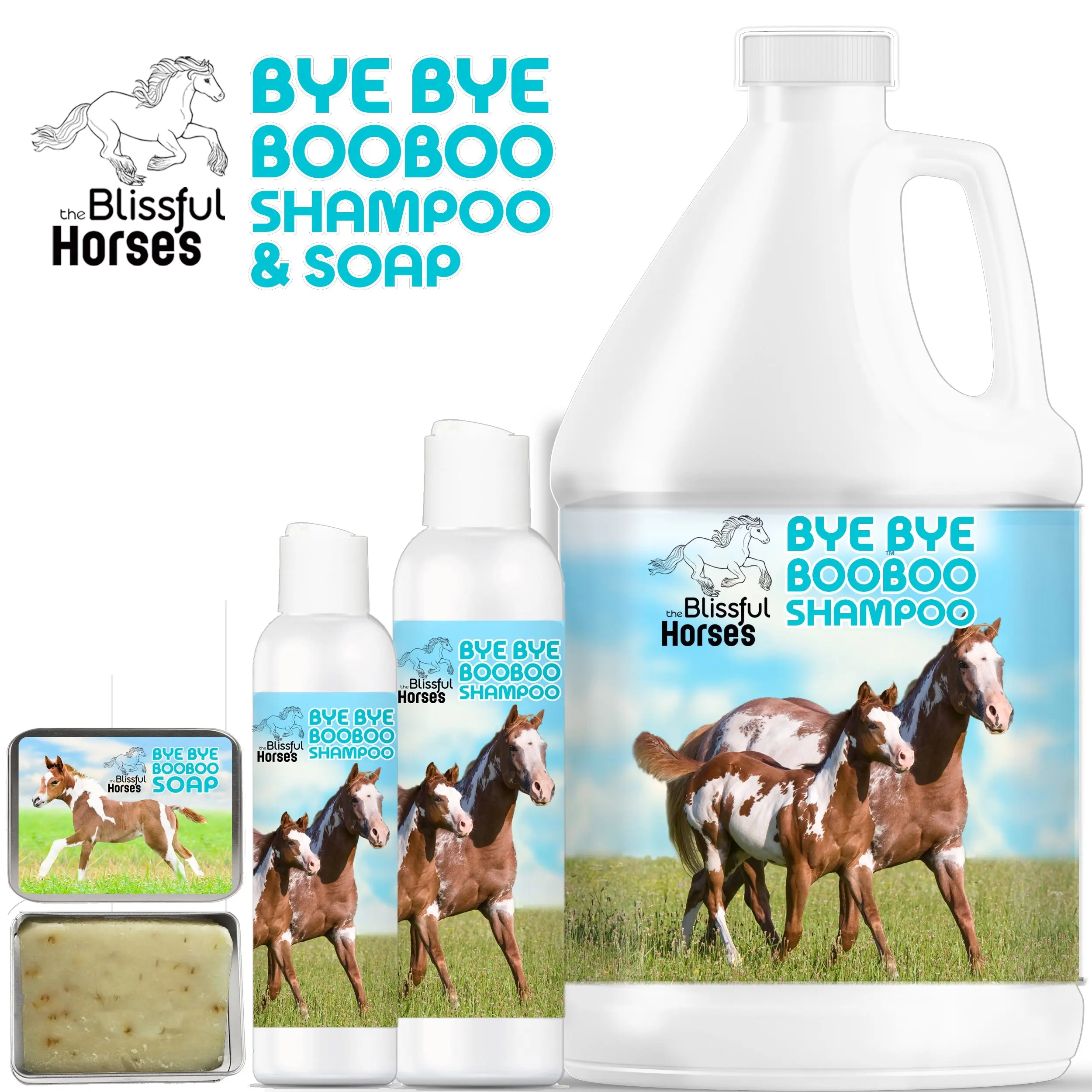 Blissful Horses Bye Bye Boo Boo® Horse Shampoo & Soap Soothes Itchy Skin Cleansing Conditioner for Horses Dogs Cats