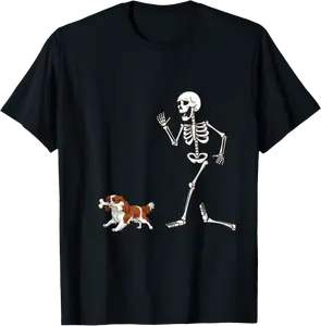 Funny Halloween Cavalier King Charles Spaniel and Skeleton T-Shirt - Tamauziabro Shop 77B0FNBNWYTY