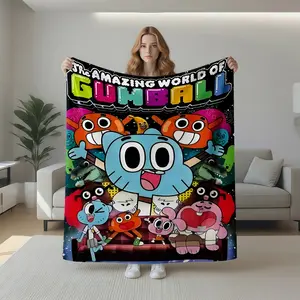1pc The Amazing World of Gumball Cartoon Flannel Blanket, Super Soft Warm Cozy Throw for Sofa, Bed, Office, Car, Travel, All Season Home Decor, Adult Fans Gift, Happy Blanket Gifts.