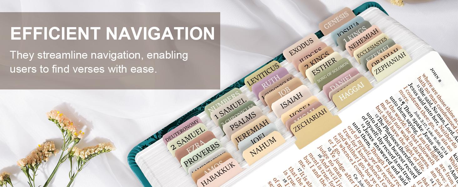 Pink Bible Tabs for Women & Men, Laminated Bible Tabs for Study Bible, Boho Theme Bible Tabs for Easy Navigation, Simplify Your Bible Reading Experience with Easy-to-Use Indexing Tabs