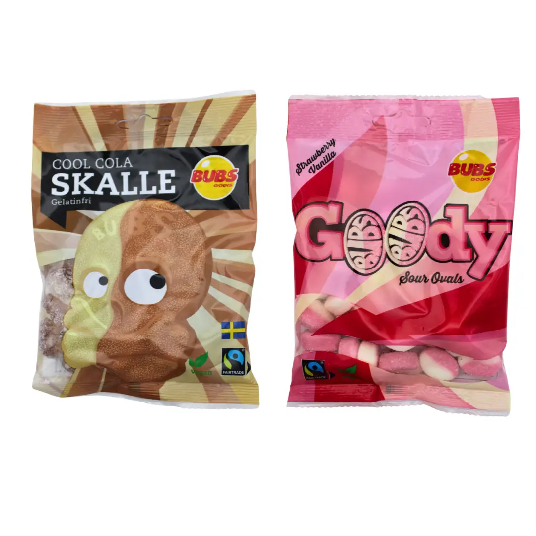 BUBS Swedish Candy - Strawberry Vanilla & Cool Cola Combo - 2 pk - 90g each - Sour - Snack