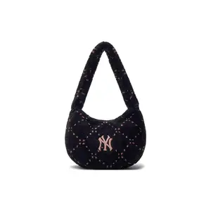 MLB New York Yankees Plush Diamond Monogram Polyester Underarm Shoulder Bag for Women in Black