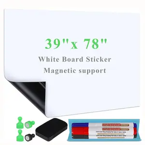 White Board Sticker Adhesive, 39" x 78" Magnetic Dry Erase Board Paper for Wall, Refrigerator Whiteboard Sheet for Teacher Supplies for Classroom, Include 3 Markers, Eraser with Magnet office whiteboard
