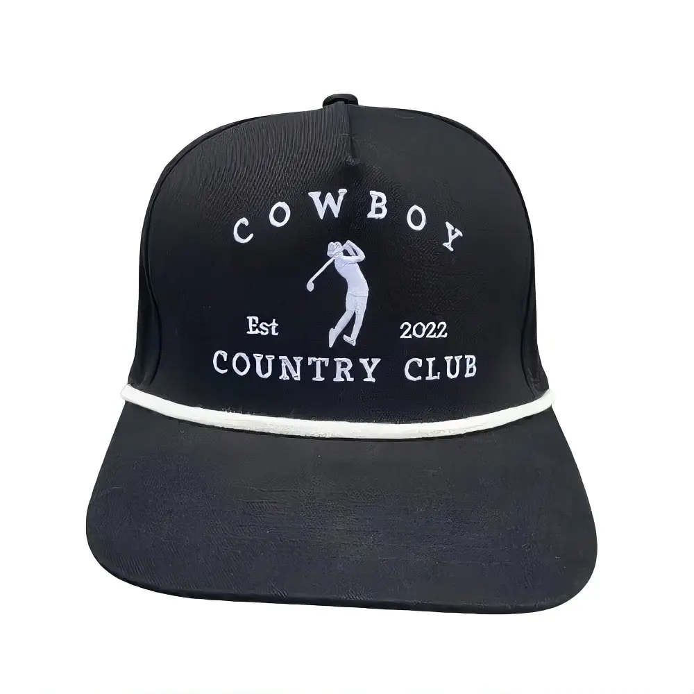 Unisex Cowboy Country Club Black Snapback Hat with White Trim, 2022 Logo Print, Adjustable Fit, Hats