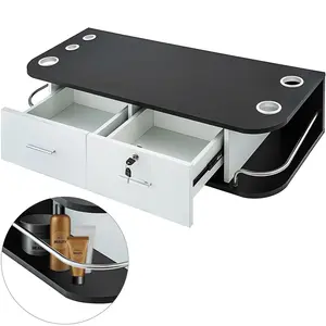 Father's Day Gift VEVOR Black & White Salon Wall Mount Styling Station Classic Locking 2 Drawers Storage Beauty Salon Spa Equipment Barber Station